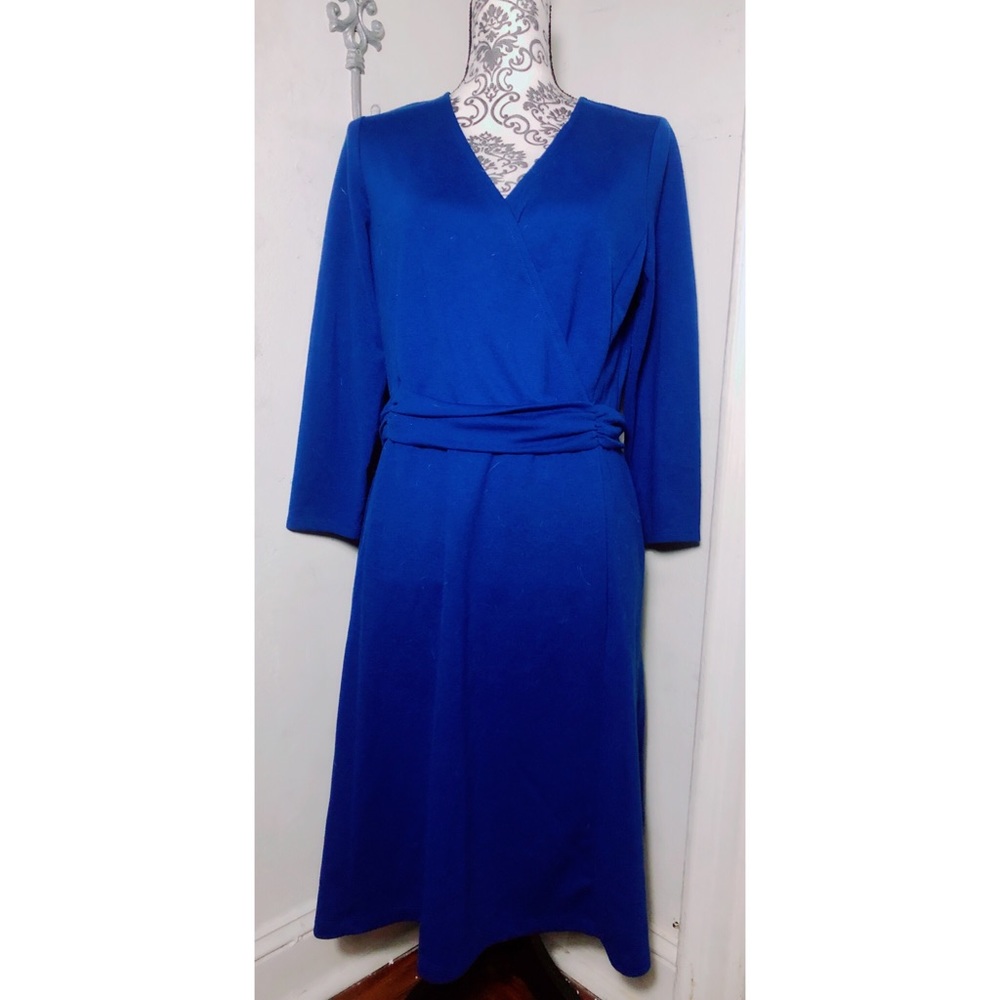 Land's End 3/4 sleeve Blue V Neck Dress